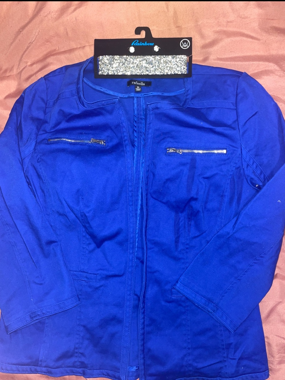 Royal Blue Blazer with Silver Zippers & Jewelry